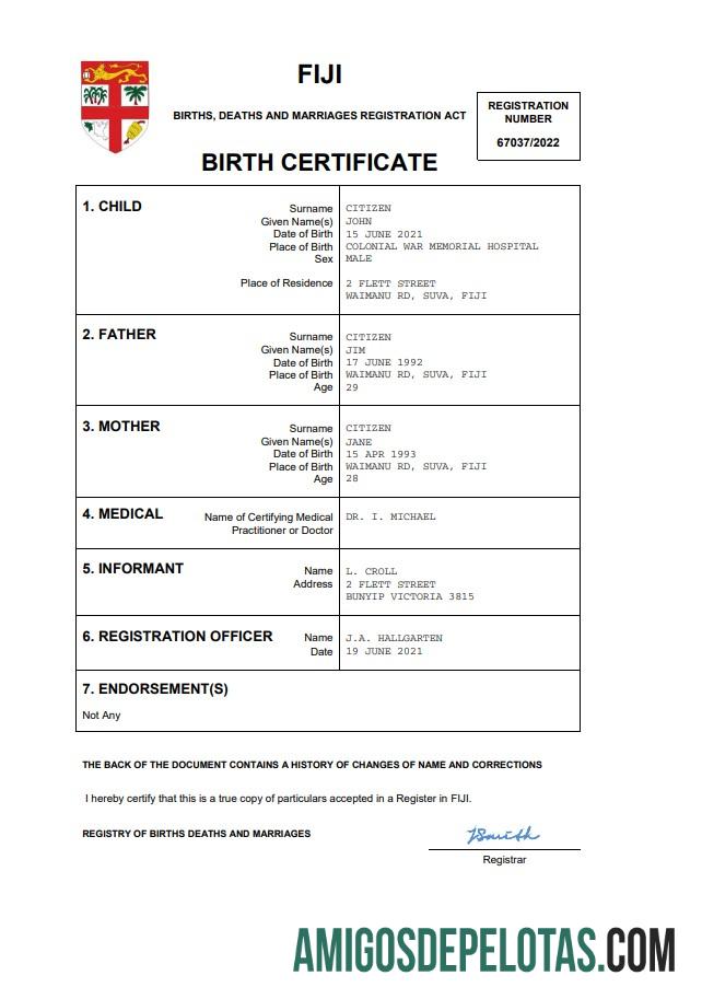 Berkualitas Fiji kelahiran sertifikat Word and PDF templat