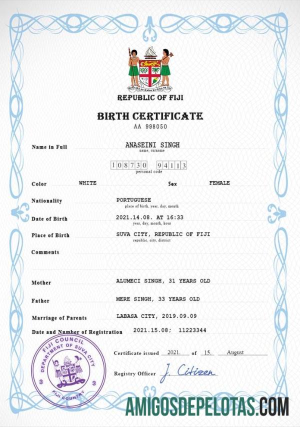 Dapat Diedit Fiji vital record kelahiran sertifikat PSD templat
