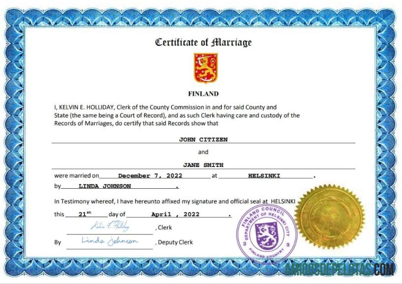 Berkualitas Finlandia pernikahan sertifikat Word and PDF templat