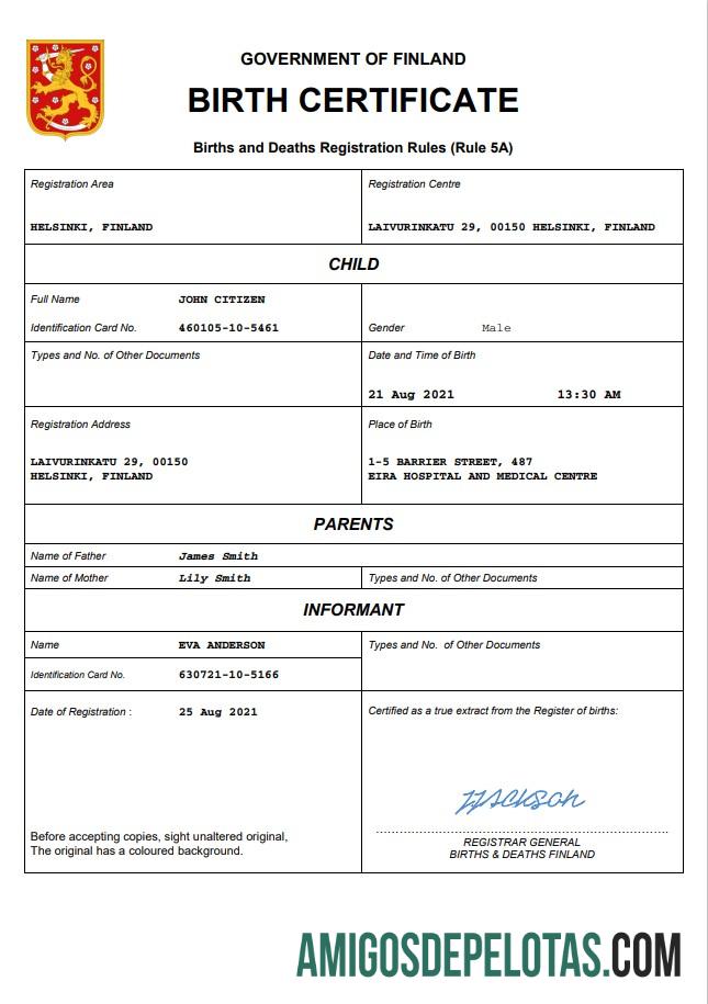 Dapat Diedit Finlandia vital record kelahiran sertifikat Word and PDF templat