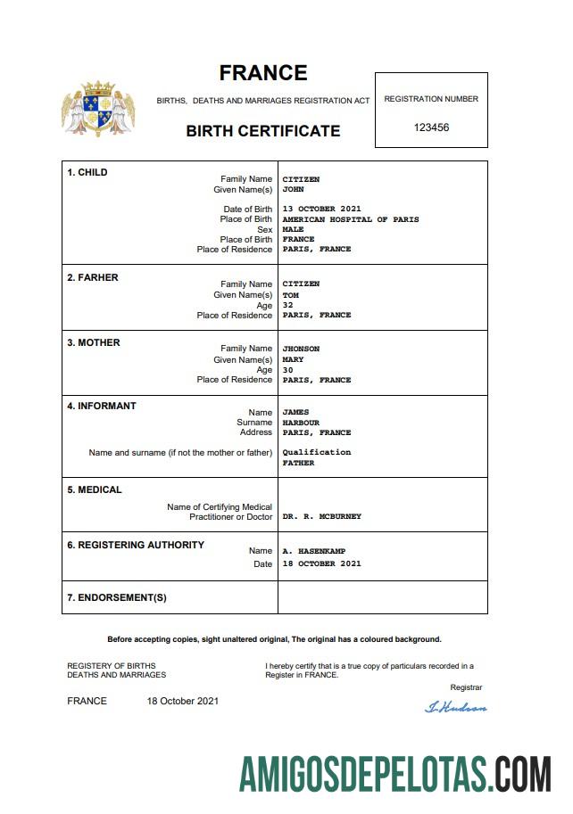 Berkualitas Prancis kelahiran sertifikat Word and PDF templat