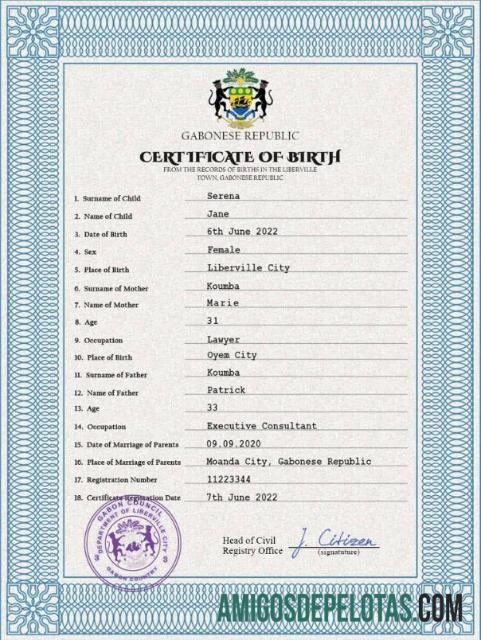 Profesional Gabon kelahiran sertifikat PSD templat