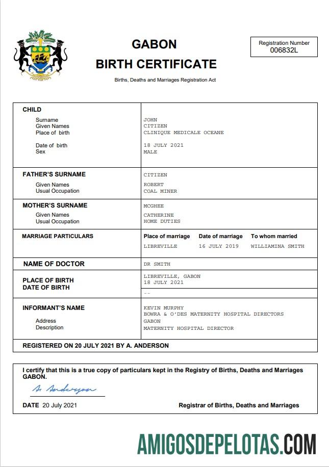 Dapat Diedit Gabon vital record kelahiran sertifikat Word and PDF templat