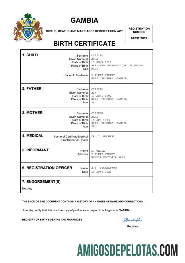 Profesional Gambia kelahiran sertifikat Word and PDF templat