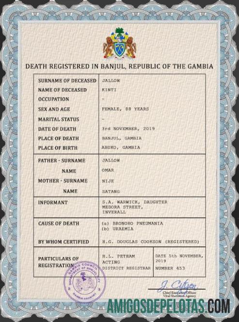 Dapat Diedit Gambia kematian sertifikat PSD templat