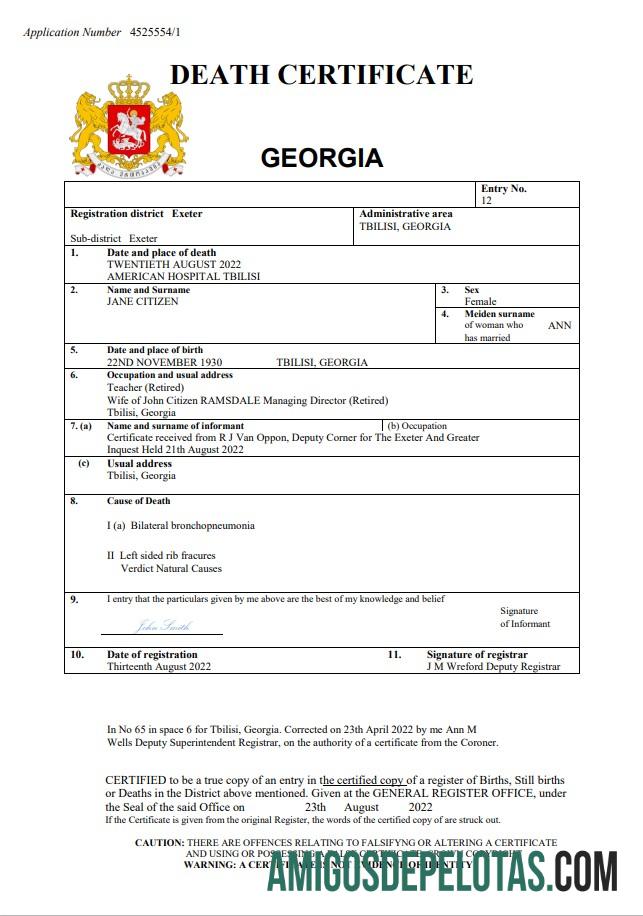 Georgia vital record kematian sertifikat Word and PDF makering