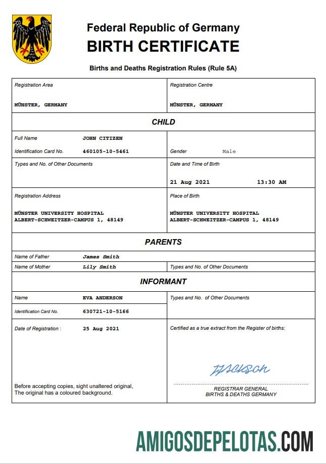 Profesional Jerman kelahiran sertifikat Word and PDF templat