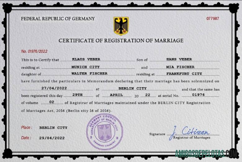 Premium Jerman pernikahan sertifikat PSD templat