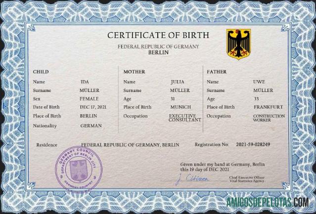 Premium Jerman vital record kelahiran sertifikat PSD templat