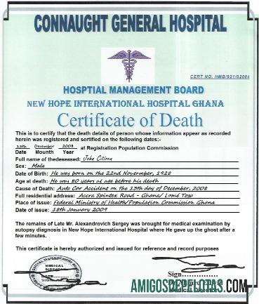 Ghana Connaught general hospital kematian sertifikat desain