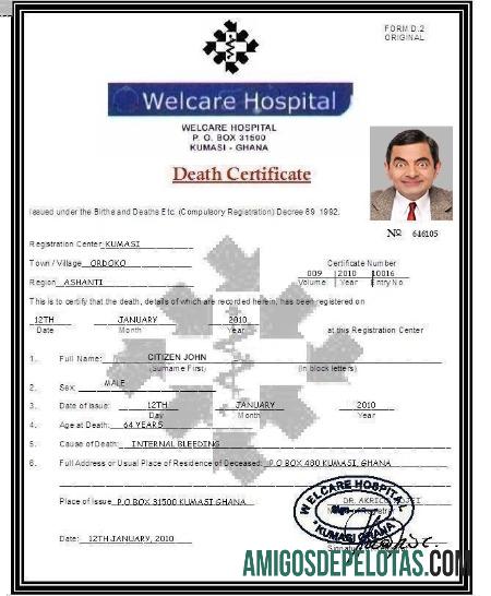 Ghana Welcare hospital kematian sertifikat desain