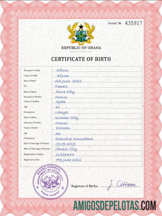 Profesional Ghana vital record kelahiran sertifikat PSD templat