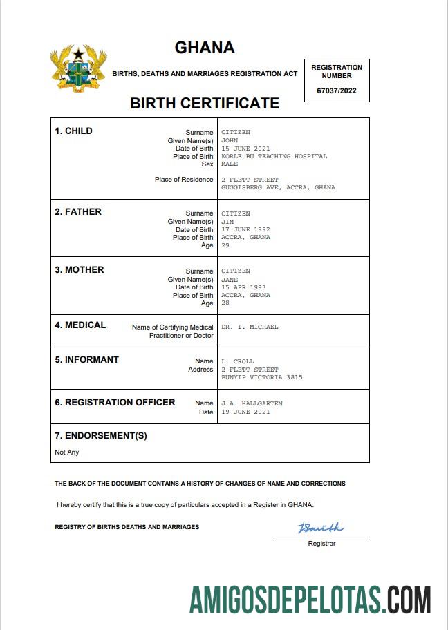 Berkualitas Ghana vital record kelahiran sertifikat Word and PDF templat