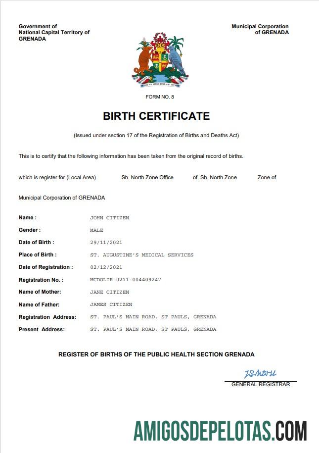 Realistis Grenada vital record kelahiran sertifikat Word and PDF templat