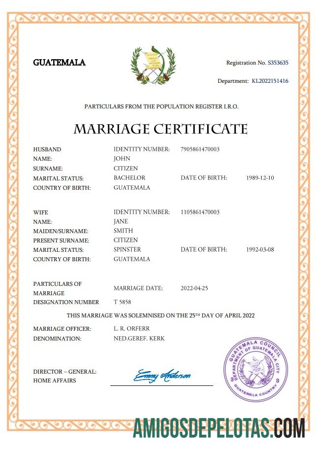 Realistis Guatemala pernikahan sertifikat Word and PDF templat