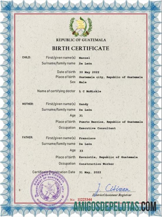 Dapat Diedit Guatemala vital record kelahiran sertifikat PSD templat