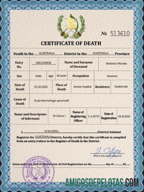 Berkualitas Guatemala vital record kematian sertifikat PSD templat