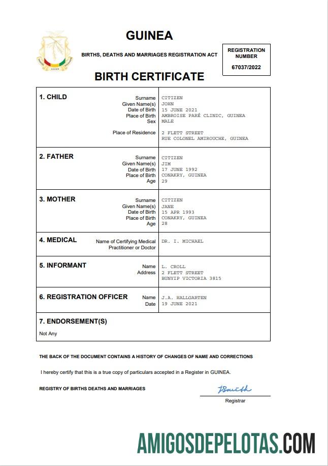 Berkualitas Guinea vital record kelahiran sertifikat Word and PDF templat