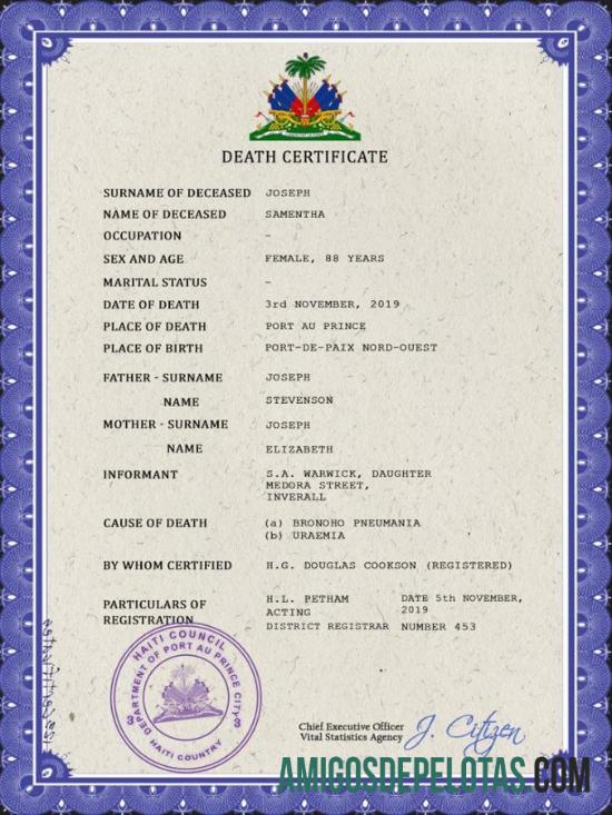 Premium Haiti kematian sertifikat PSD templat
