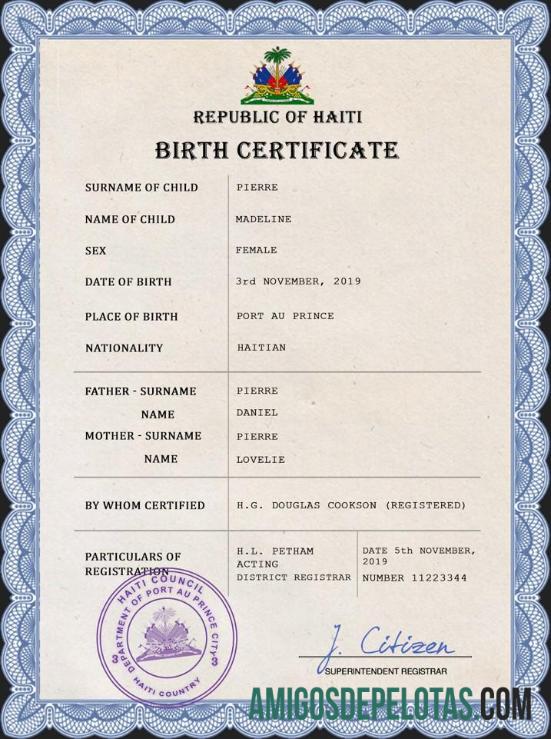 Dapat Diedit Haiti vital record kelahiran sertifikat PSD templat