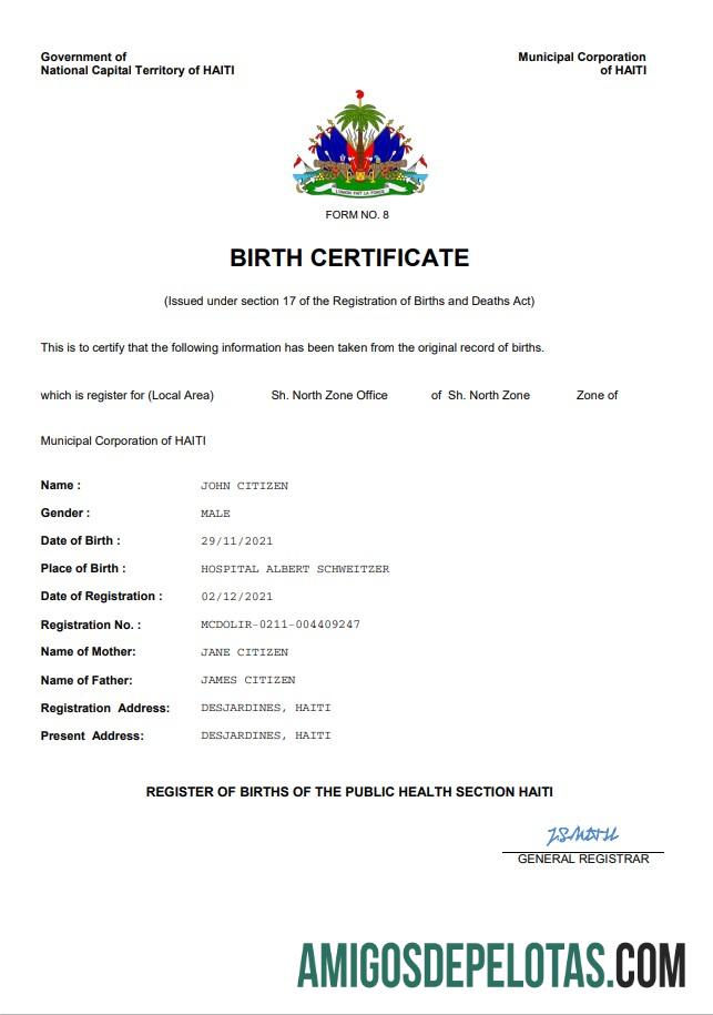 Realistis Haiti vital record kelahiran sertifikat Word and PDF templat