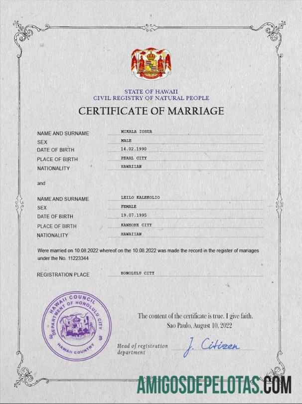 Profesional Hawaii pernikahan sertifikat PSD templat