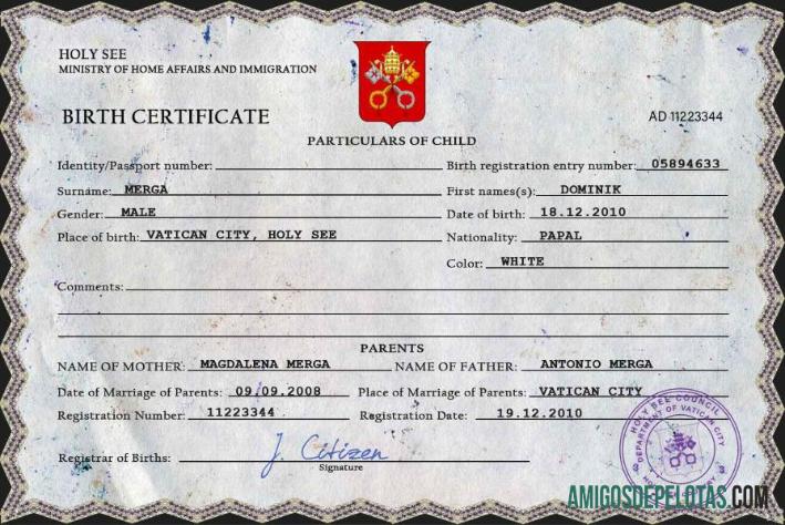 Dapat Diedit Holy See vital record kelahiran sertifikat PSD templat