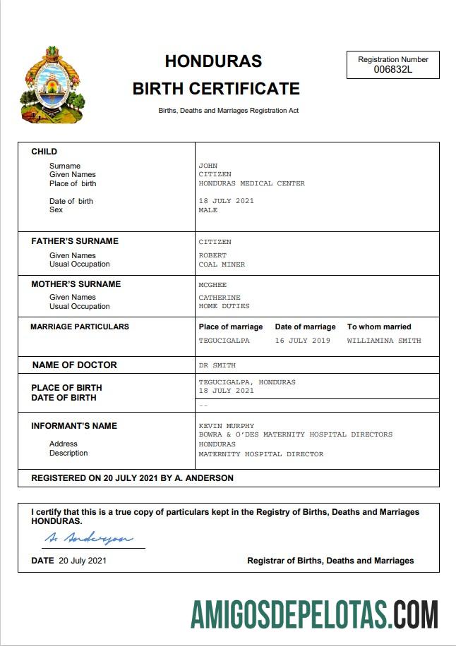 Realistis Honduras kelahiran sertifikat Word and PDF templat