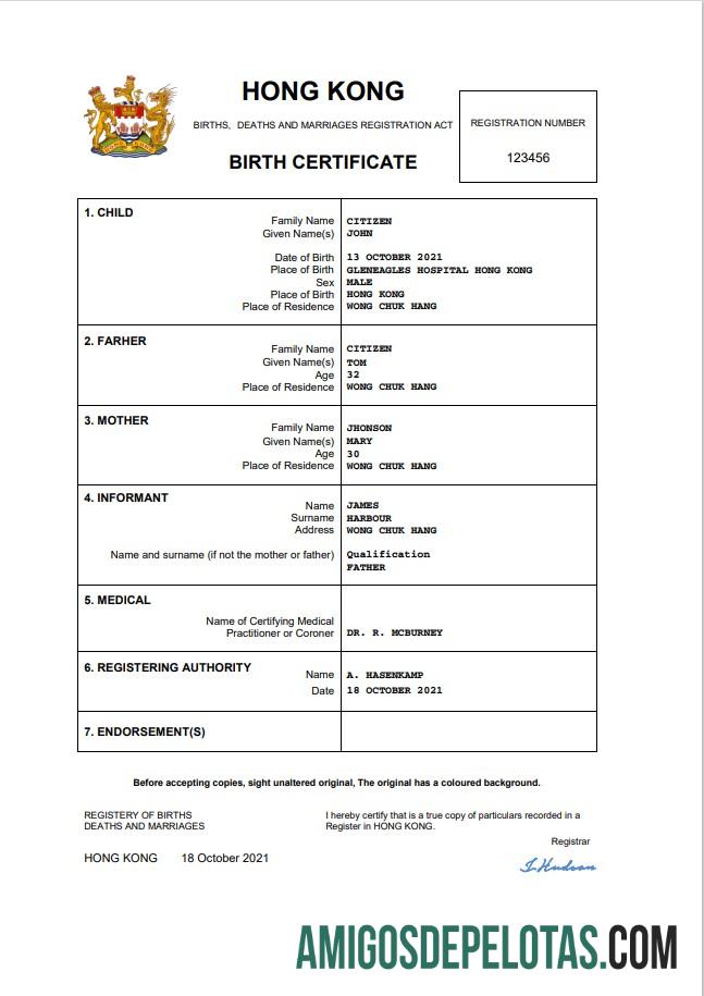 Profesional Hong Kong kelahiran sertifikat Word and PDF templat