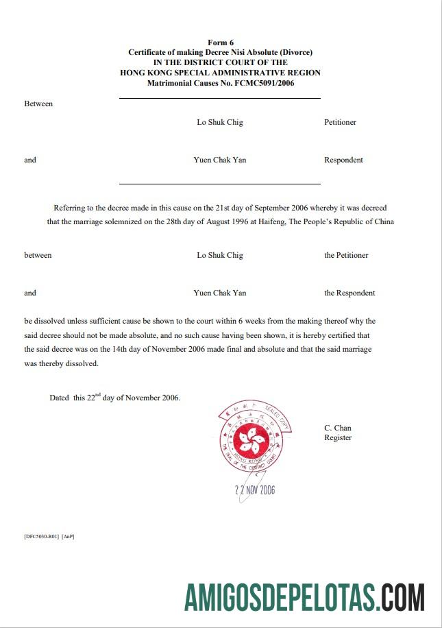 Realistis Hong Kong perceraian sertifikat templat in Word and PDF format gratis