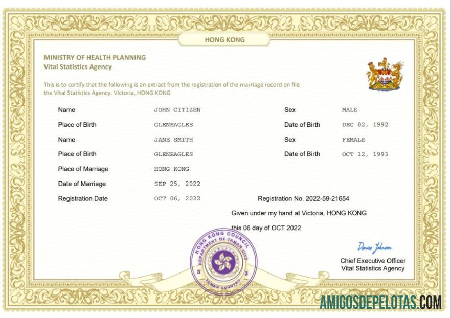 Profesional Hong Kong pernikahan sertifikat Word and PDF templat