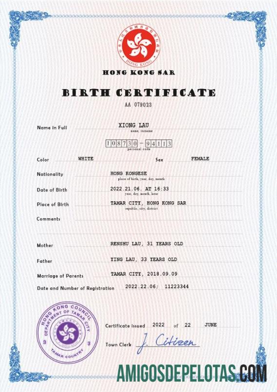 Profesional Hong Kong vital record kelahiran sertifikat PSD templat