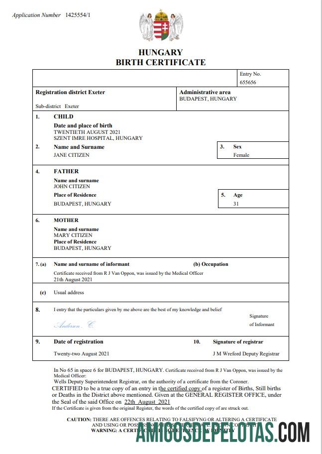 Berkualitas Hungaria vital record kelahiran sertifikat Word and PDF templat