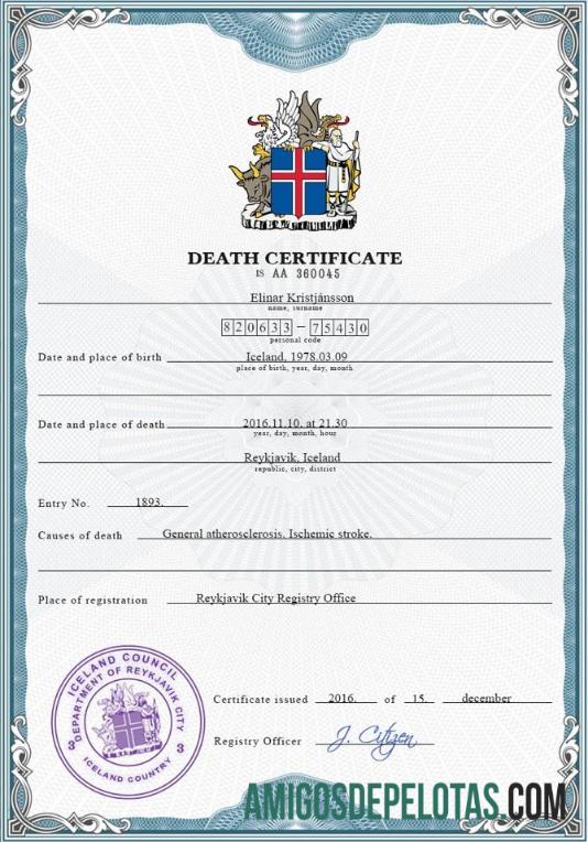 Dapat Diedit Islandia vital record kematian sertifikat PSD templat