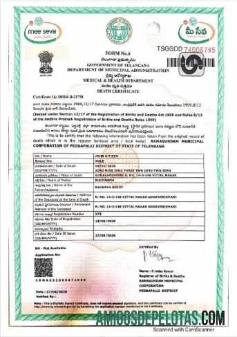 India Department of municipal administration of Telangana kematian sertifikat makering