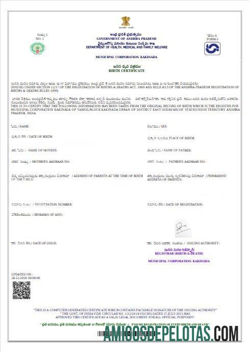 India Government of Andhra Pradesh kelahiran sertifikat desain