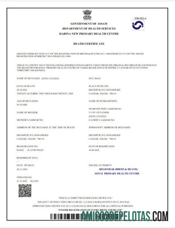 India Government of Assam kematian sertifikat makering