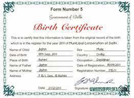 India Government of Dehli kelahiran sertifikat sampel