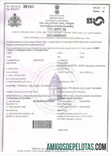 India Government of Karnataka kematian sertifikat templat