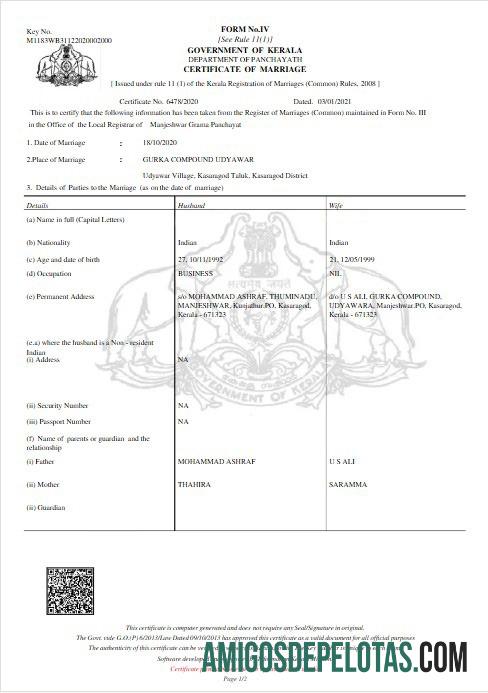 India Government of Kerala pernikahan sertifikat makering