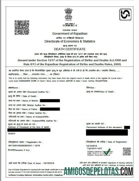 India Government of Rajasthan kematian sertifikat pratinjau