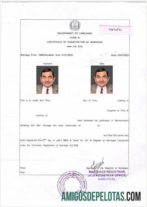 India Government of Tamilnadu sertifikat of pernikahan makering