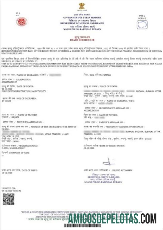 India Government of Uttar Pradesh Nagar Palika Parishad Budaun kematian sertifikat desain