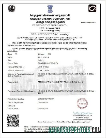 India Greater Chennai corporation kelahiran sertifikat desain