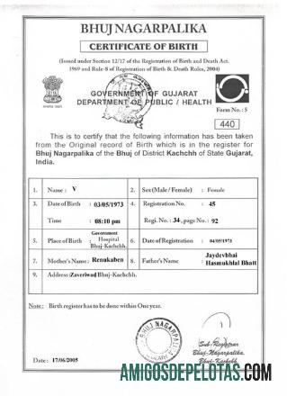 India Gujarat sertifikat of kelahiran templat