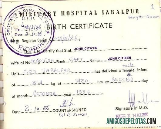 India Military hospital kelahiran sertifikat makering