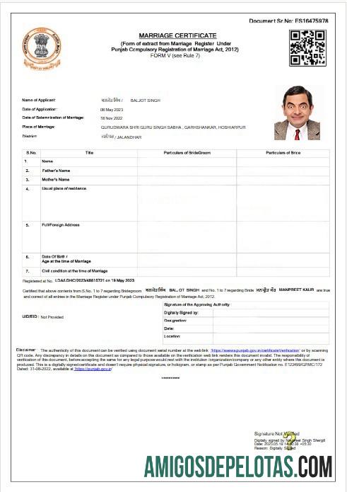 India Punjab pernikahan registrar pernikahan sertifikat desain