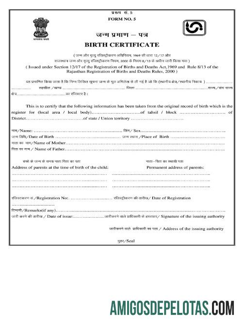 India Rajasthan pendaftaran of Births and Deaths kelahiran sertifikat makering