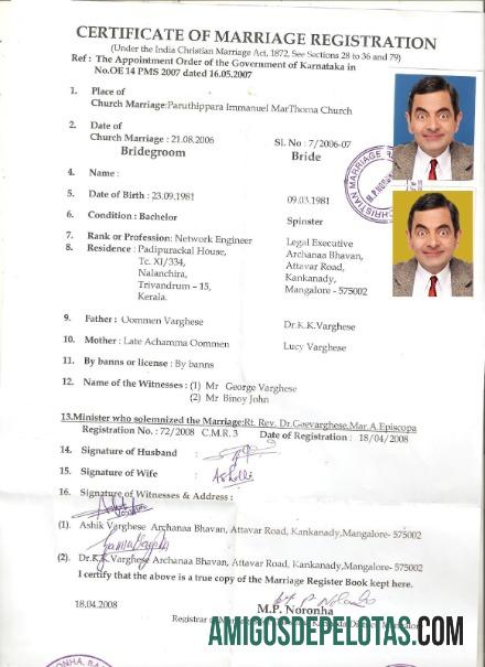 India Registrar of pernikahan sertifikat templat