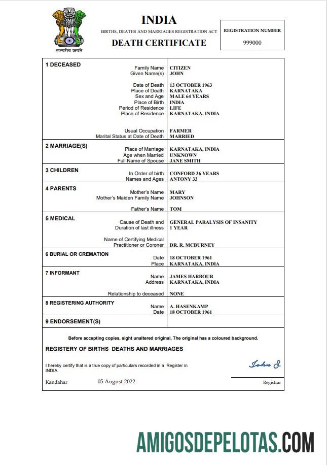 Berkualitas India kematian sertifikat Word and PDF templat,